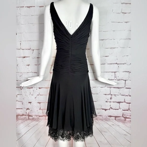 TADASHI S Petite Black Chiffon Pin Tucked Hi Lo Ruched Cocktail Party Dress - Picture 9 of 15